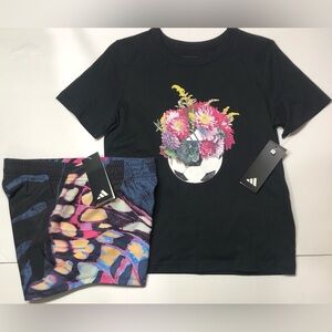 Girls Soccer 2 pc Short Set Adidas Athletic Tee Shirt Youth Sports Active Wear M